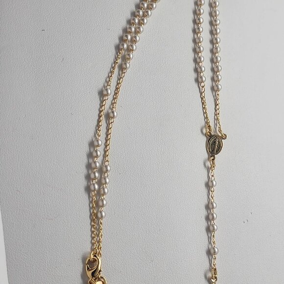 Brand New Brazilian 18k Gold Filled White/ Gold beaded Rosary - Picture 3 of 6